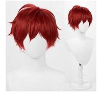 XHSDOZD Peluca Cosplay Anime,Peluca Touken Ranbu Online Aizen Kunitoshi,Red Short Peluca Cosplay,con Red de Peluca Gratis,Halloween Hair,para Cosplay de Fiesta diari