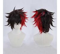 XHSDOZD Peluca Cosplay Anime，Peluca Touken Ranbu Online，Red and Black Mixed Short Peluca Cosplay,con Red de Peluca Gratis,Halloween Hair,para Cosplay de Fiesta diari
