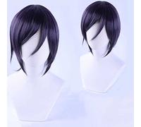 XHSDOZD Peluca Cosplay Anime，Peluca Touken Ranbu Online Yagen Toushirou，Dark Purple Short Peluca Cosplay,con Red de Peluca Gratis,Halloween Hair,para Cosplay de Fiesta diari