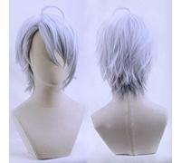 XHSDOZD Peluca Cosplay Anime，Peluca Touken Ranbu Online Yamanbagiri Chougi，Light Blue Gray Gradient Short Peluca Cosplay,con Red de Peluca Gratis,Halloween Hair,para Cosplay de Fiesta diari