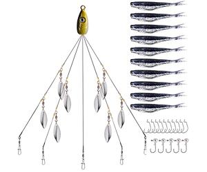 XhuangTech Alabama Rig Paraguas Aparejos para Trolling, un aparejo Bass Señuelos Kit de cebo con cola dividida, señuelos de pesca Alabama Rig de 5 brazos, 26 piezas