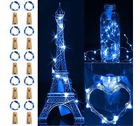 XhuangTech Paquete de 10 luces de botella con corcho, 2 m 20 luces LED de corcho para botellas, alambre de cobre con pilas de luces LED para ginebra, vino, decoración de mesa (azul)