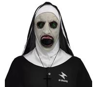 XHWOLGARIAN Máscara de Halloween de The Nun, máscara de terror extremadamente espeluznante, máscara de látex con pañuelo para la cabeza, adecuada para Halloween, cosplay, disfraces, fiestas