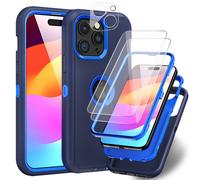 Xhy iPhone15Pro Max Case with Screen & Lens Protector, Military-Grade3-in-1Shockproof Armor - Dark Blue+Blue
