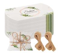 XHYASD 100 unidades de regalos de boda con texto en alemán "Schön Das du da Bist, 9 x 6.5 x 2.4 cm Gastgeschenke Geschenkboxen Geschenkboxen Kleeln Kissenschachteln klein mit Hanfseil für Hochzeit