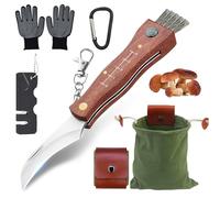XHYASD Cuchillo para Setas con Cepillo, Juego Portátil para Recolectores de Setas, Cuchillo Plegable de Acero Inoxidable para Exteriores con Guantes, Bolsa para Setas, Funda, Piedra de Afilar