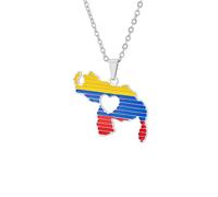 XIAFH Collar con colgante de mapa y bandera de Venezuela para mujeres y hombres, acero inoxidable, ajustable, hueco, mapa del amor, collar de bandera étnica, regalo de joyería étnica, talla única,