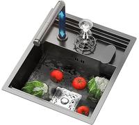 XIAGJAO Fregadero de cocina de acero inoxidable, fregadero de bar invisible de un solo tazón con grifo extraíble, ahorro de espacio, 45 x 38 x 22 cm