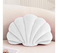 XIAIJIA Almohada decorativa con forma de concha de mar, inserto 3D, almohada de playa de terciopelo suave, decoración del océano marino, cojines de almohada para sofá o cama (blanco, 14 x 11 pulgadas)
