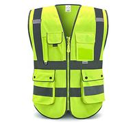 XIAKE rv1205228 chaleco de Seguridad reflectante de alta visibilidad con 8 bolsillos (Amarillo fluorescente, XXL)