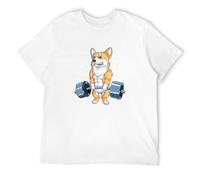 XIANG LIU JI Corgi Weightlifting Funny Deadlift Fitness Gym Workout Dog Lover T-Shirt Mens Unisex White Tees S