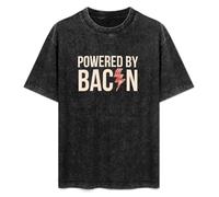 XIANG LIU JI Powered by Bacon Funny Food Love Apparel Sarcastic Saying Gift T-Shirt Mens Unisex Black Tees M