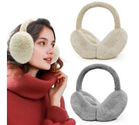 XIANGLONGY 2 calentadores de orejas de felpa para mujer, plegables, mullidos, cálidos, color gris y beige, cómodas y suaves, para adultos, invierno, equitación, cálidos, para hombre y mujer