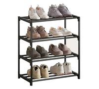 XIANGLV Zapatero de 4 niveles, pequeño, delgado, con revestimiento antioxidante, adecuado para dormitorio, casa de alquiler, balcón, estante estrecho apilable para zapatos (negro, 4 niveles)