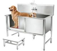 XiangManAiPin Estación de Lavado para Perros de Acero Inoxidable, con Puerta Corredera Izquierda y Rampa, Grifo Extensible Orificio de Drenaje con Filtro, Puerta Izquierda 100/120CM (120CM)