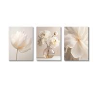 XIANGPEIFBH 3 piezas de lienzos con flores de peonía beige nórdicas, pósteres botánicos florales modernos, arte de pared estético para la decoración del hogar (50x70cm/20x28in) x3 Sin marco