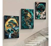 XIANGPEIFBH 3 piezas de lienzos decorativos con estampado de mármol, jade verde, lámina dorada y líneas decorativas para el hogar (50x70cm/20x28in) x3 Sin marco