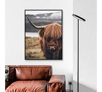 XIANGPEIFBH Carteles e Impresiones Pintura Animal Highland Cow Yak Pintura en Lienzo Cuadros Decorativos Obra de Arte para Sala de Estar 70x90cm (28 "x35) Sin Marco