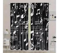 XIANGPEIFBH Cortinas con Notas Musicales en Blanco y Negro de 2 Piezas: Cortinas con Estampado de partituras y Claves de Sol para Dormitorio y Sala de Estar 100(W) x(H) 245cmx2pcs