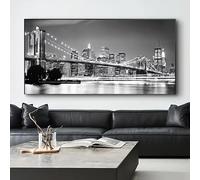 XIANGPEIFBH Cuadro luminoso sobre lienzo del puente de Brooklyn, escena nocturna negra, póster, ideal para decorar la pared de la sala de estar y el dormitorio 75x150cm(30x60inch) Sin marco