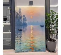 XIANGPEIFBH Hermoso lienzo texturizado inspirado en Monet, arte de pared con amanecer, arte contemporáneo con paisaje sereno 50x75cm(20x30inch) Marco interno