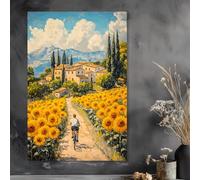 XIANGPEIFBH Impresión artística en lienzo de un hermoso paisaje: sendero para bicicletas con girasoles, decoración de pared para dormitorio 50x75cm(20x30inch) Sin marco