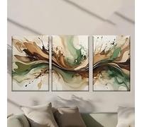 XIANGPEIFBH Juego de 3 lienzos de una gran ola verde y marrón Pósteres e impresiones para sala de estar, oficina y bar 30x45cm(12x18inch) x3 Marco interno