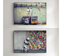 XIANGPEIFBH Niños orinando detrás de la cortina arte lienzo impresión pintura la vida es corta graffiti calle pared imagen decoración del hogar cartel 30x50cmx2 marco interior