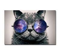 XIANGPEIFBH Pintura de Lienzo Gafas Gato Arte Divertido Seda Impresión de póster Arte de la Pared Imagen para Sala de Estar Decoración del hogar Obra de Arte 40x60 cm / 15.7 "x 23.6" con Marco