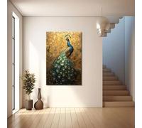 XIANGPEIFBH Pintura en lienzo de pavo real con vibrantes plumas azules y verdes, gran arte de pared para decoración del hogar, dormitorio, sala de estar y oficina 30x45cm(12x18inch) Marco interno