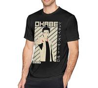 XIANGSHE Steins Gate Men Cotton Camiseta Short Sleeve Black Clothes Tees, Negro , 3XL