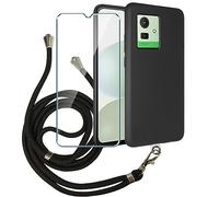 Xiangyun Funda con Cuerda para Cubot Note 50 + 1X Cristal Templado Membrana Película Protectora - Silicona Negro Suave TPU Bumper Case con Correa Colgante Ajustable Collar (6.56")