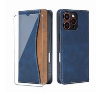 Xiangyun Funda de Cuero para ZTE Blade A35E con Protector de Pantalla, Compartimentos para Tarjetas y Cierre magnético, Funda Plegable de PU - Azul