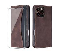 Xiangyun Funda de Cuero para ZTE Blade A35E con Protector de Pantalla, Compartimentos para Tarjetas y Cierre magnético, Funda Plegable de PU - Marrón