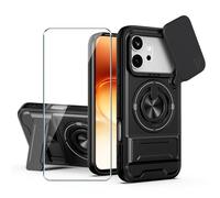 Xiangyun Funda para Honor 600 5G con Cristal Templado, Carcasa Protectora Militar Resistente a Los Golpes con Cubierta Deslizante para la Cámara y Soporte Metálico de 360° - Negro