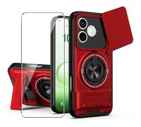 Xiangyun Funda para Honor 600 Lite 5G (6.6") con Cristal Templado, Carcasa Protectora Militar Resistente a Los Golpes con Cubierta Deslizante para la Cámara y Soporte Metálico de 360° - Rojo