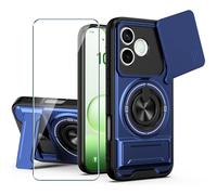 Xiangyun Funda para Honor 600 Lite 5G (6.6") con Cristal Templado, Carcasa Protectora Militar Resistente a Los Golpes con Cubierta Deslizante para la Cámara y Soporte Metálico de 360° - Azul