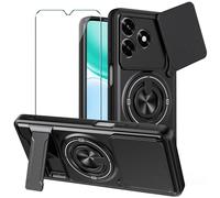 Xiangyun Funda para Honor X5c Plus (6.74") con Cristal Templado, Carcasa Protectora Militar Resistente a Los Golpes con Cubierta Deslizante para la Cámara y Soporte Metálico de 360° - Negro