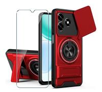 Xiangyun Funda para Honor X5c Plus (6.74") con Cristal Templado, Carcasa Protectora Militar Resistente a Los Golpes con Cubierta Deslizante para la Cámara y Soporte Metálico de 360° - Rojo