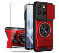 Xiangyun Funda para Motorola Edge 70 Fusion (6.78") con Cristal Templado, Carcasa Protectora Militar Resistente a Los Golpes con Cubierta Deslizante para la Cámara y Soporte Metálico de 360° - Rojo