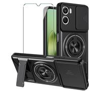 Xiangyun Funda para Motorola Moto G06 (6.88") con Cristal Templado, Carcasa Protectora Militar Resistente a Los Golpes con Cubierta Deslizante para la Cámara y Soporte Metálico de 360° - Negro