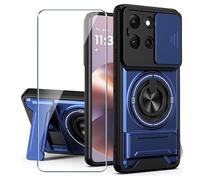 Xiangyun Funda para Motorola Moto G86 5G (6.67") con Cristal Templado, Carcasa Protectora Militar Resistente a Los Golpes con Cubierta Deslizante para la Cámara y Soporte Metálico de 360° - Azul