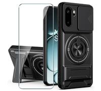 Xiangyun Funda para OnePlus 15R (6.83") con Cristal Templado, Carcasa Protectora Militar Resistente a Los Golpes con Cubierta Deslizante para la Cámara y Soporte Metálico de 360° - Negro