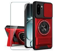 Xiangyun Funda para OnePlus 15R (6.83") con Cristal Templado, Carcasa Protectora Militar Resistente a Los Golpes con Cubierta Deslizante para la Cámara y Soporte Metálico de 360° - Rojo