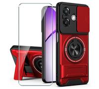 Xiangyun Funda para OPPO A40 / OPPO A60 5G (No para OPPO A60 4G) con Cristal Templado, Carcasa Militar Resistente a Los Golpes con Cubierta Deslizante para la Cámara y Soporte Metálico de 360° - Rojo