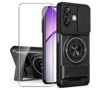 Xiangyun Funda para OPPO A40 / OPPO A60 5G (No para OPPO A60 4G) con Cristal Templado, Carcasa Militar Resistente a Los Golpes con Cubierta Deslizante para la Cámara y Soporte Metálico de 360° - Negro