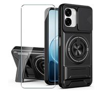 Xiangyun Funda para OPPO A6x 4G/5G (6.75") con Cristal Templado, Carcasa Protectora Militar Resistente a Los Golpes con Cubierta Deslizante para la Cámara y Soporte Metálico de 360° - Negro