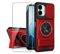 Xiangyun Funda para OPPO A6x 4G/5G (6.75") con Cristal Templado, Carcasa Protectora Militar Resistente a Los Golpes con Cubierta Deslizante para la Cámara y Soporte Metálico de 360° - Rojo