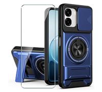 Xiangyun Funda para OPPO A6x 4G/5G (6.75") con Cristal Templado, Carcasa Protectora Militar Resistente a Los Golpes con Cubierta Deslizante para la Cámara y Soporte Metálico de 360° - Azul