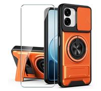 Xiangyun Funda para OPPO A6x 4G/5G (6.75") con Cristal Templado, Carcasa Protectora Militar Resistente a Los Golpes con Cubierta Deslizante para la Cámara y Soporte Metálico de 360° - Naranja